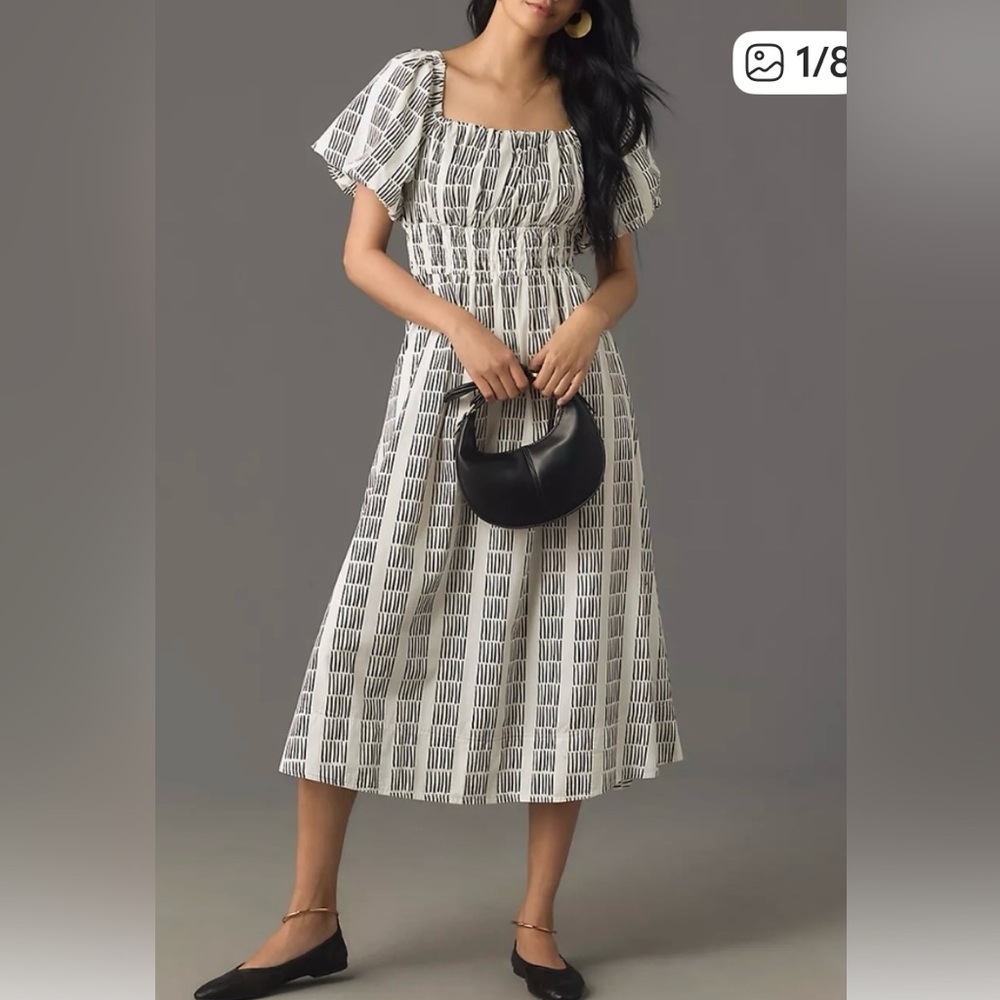 Maeve Black and White Midi Dress
